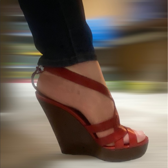 Burberry Red Delamer Platform Wedges Sandal - Picture 3 of 3